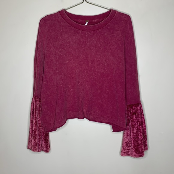 Free People | Pink Baggy Sweater With Large Velvet Bat Wing Sleeves | Size M - Picture 8 of 8